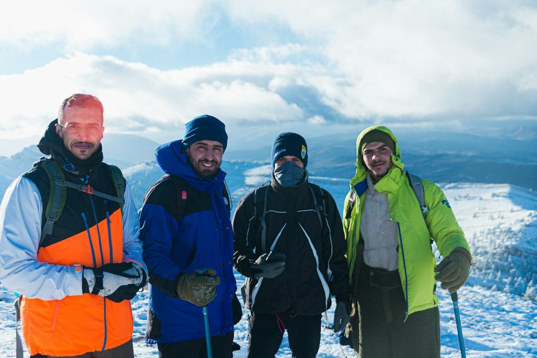 team investigating mountains